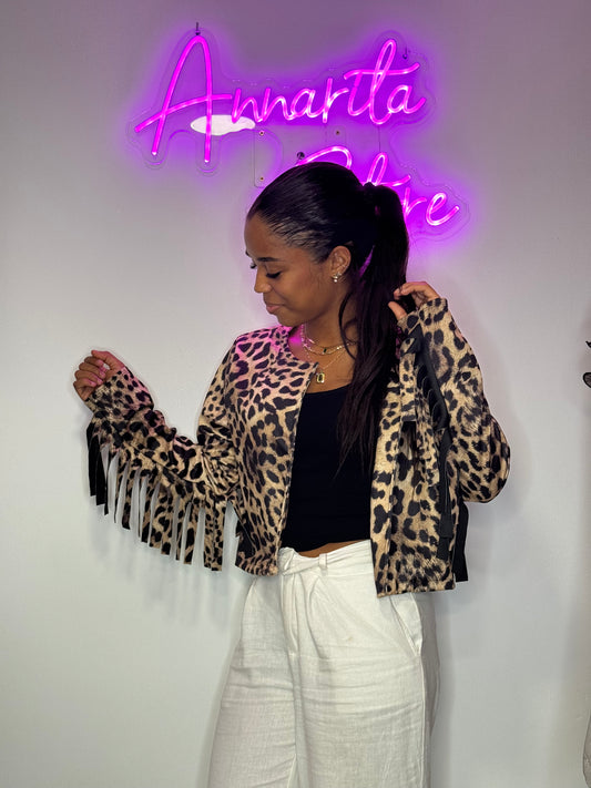 Giacca Leopard frange